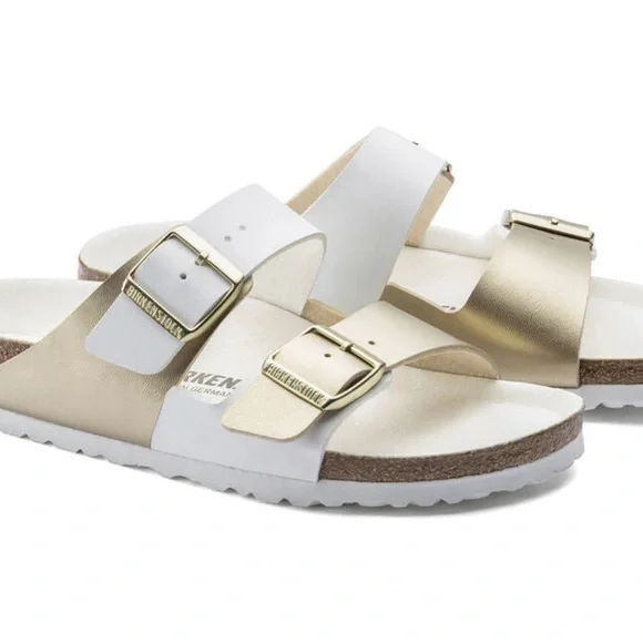 Birkenstock Arizona Split White and Gold Sandals Sz 10 M, 41 - Picture 5 of 13